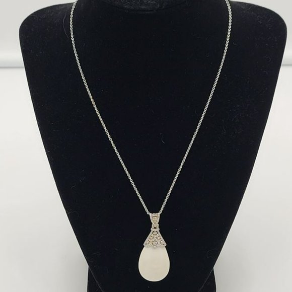 Steven Vardi Inc. for QVC White Agate Teardrop & Diamonique Filigree Necklace - Picture 4 of 6